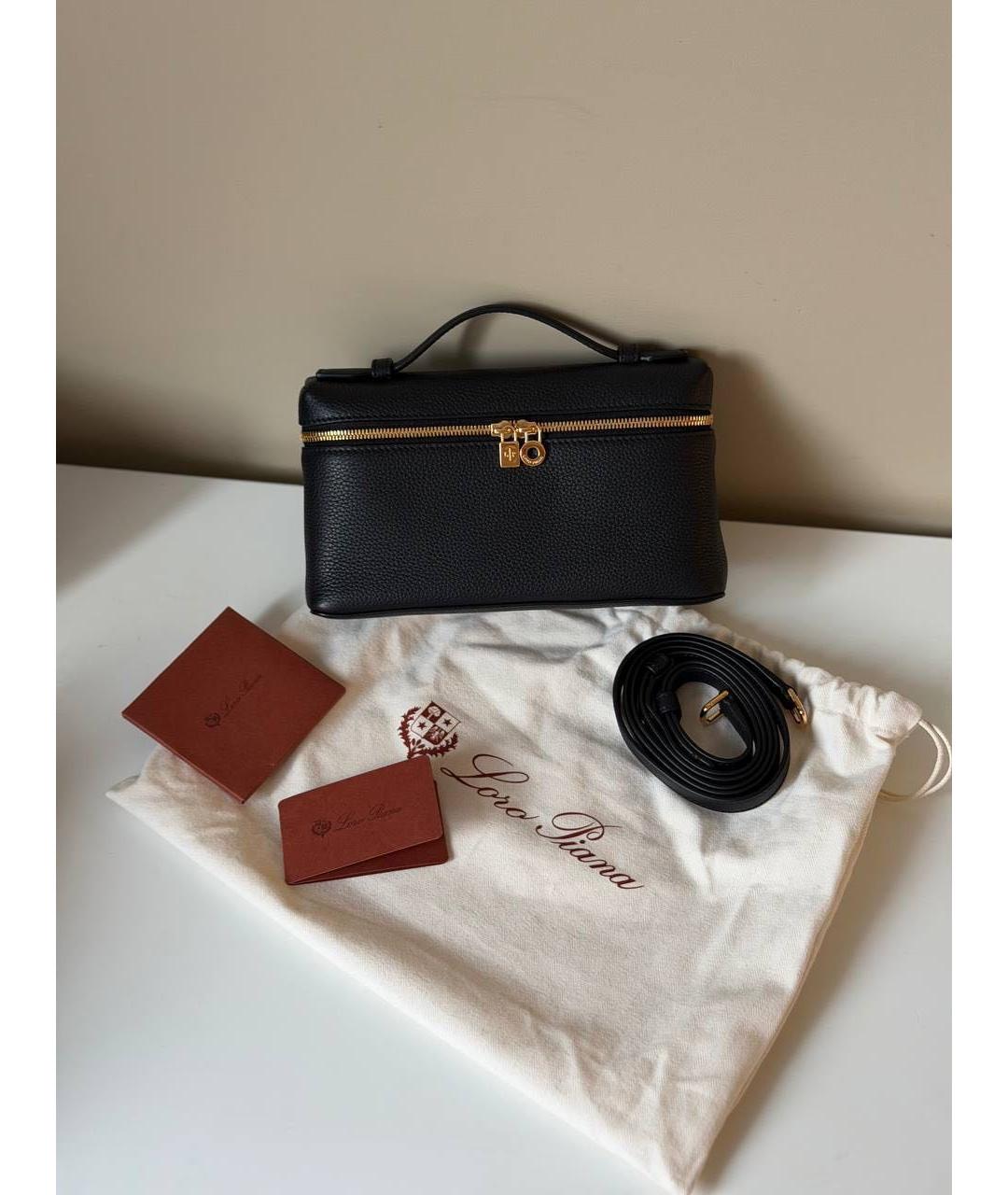 LORO PIANA Черная кожаная сумка с короткими ручками, фото 2