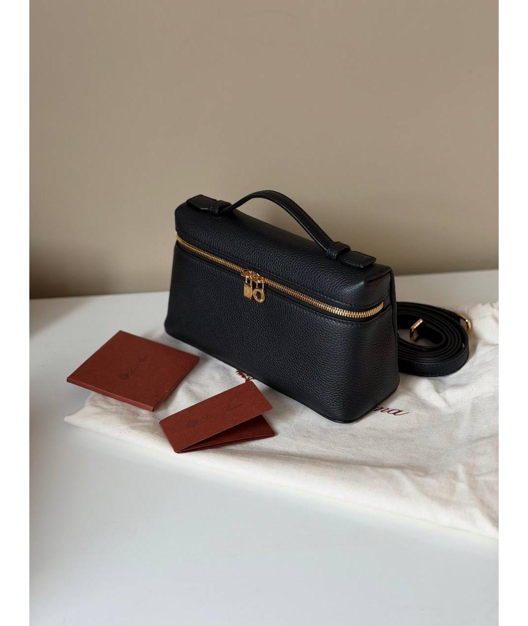 LORO PIANA Черная кожаная сумка с короткими ручками, фото 3