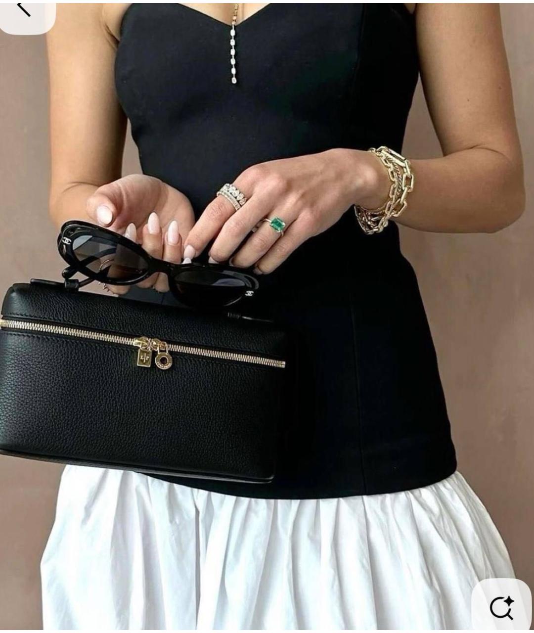 LORO PIANA Черная кожаная сумка с короткими ручками, фото 4