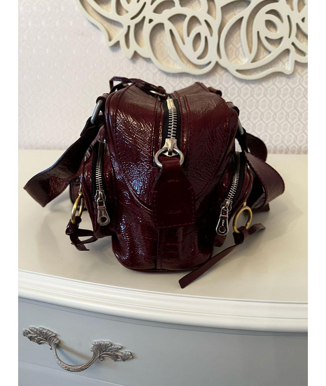 CHLOE Бордовая сумка тоут из лакированной кожи, фото 2