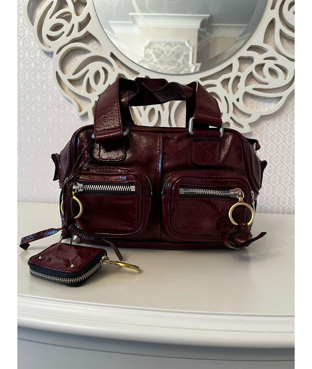 CHLOE Бордовая сумка тоут из лакированной кожи, фото 6