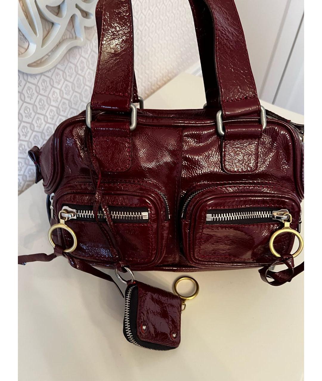 CHLOE Бордовая сумка тоут из лакированной кожи, фото 3