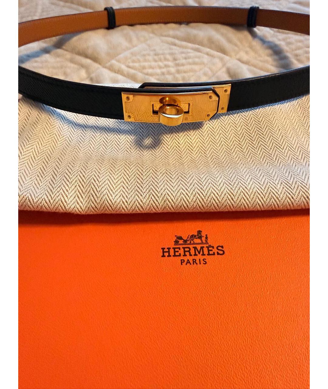 HERMES Черный кожаный ремень, фото 2