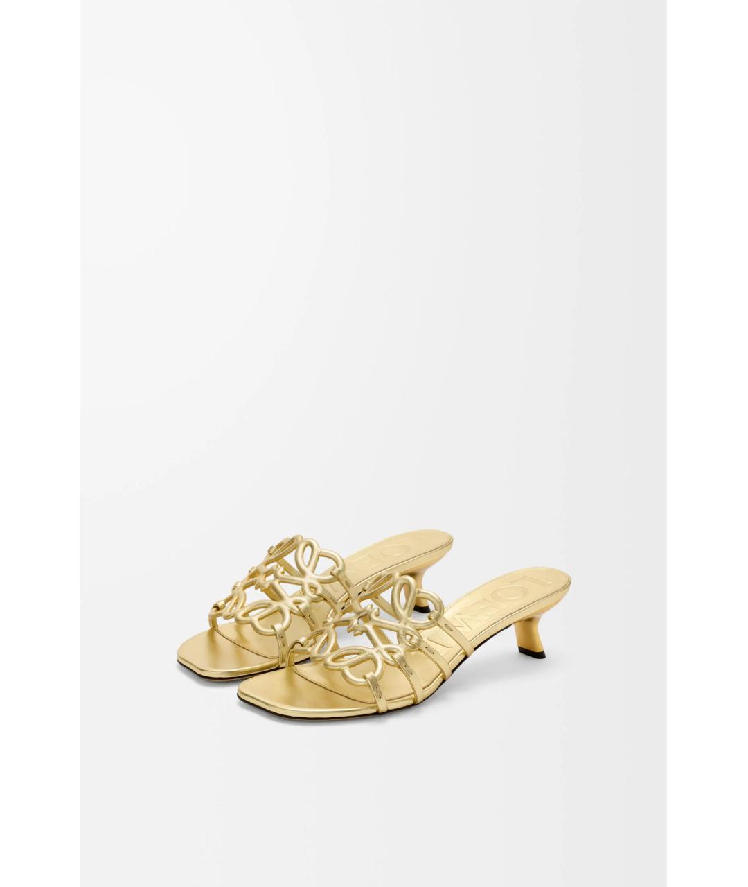 LOEWE Золотые кожаные мюли, фото 2