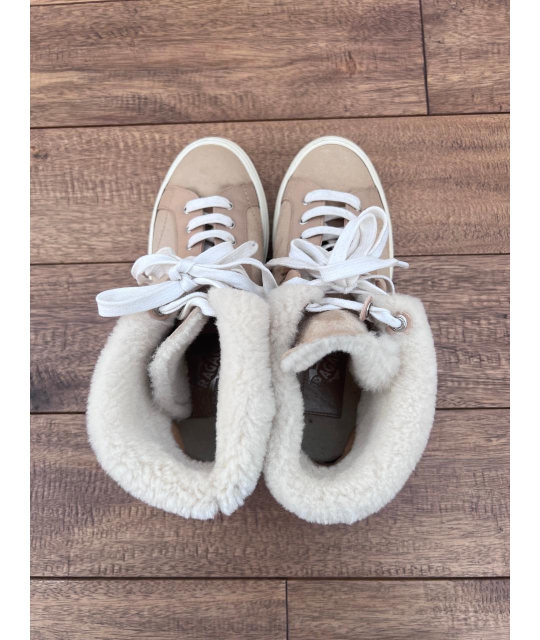 FERRAGAMO Бежевые замшевые кроссовки, фото 3