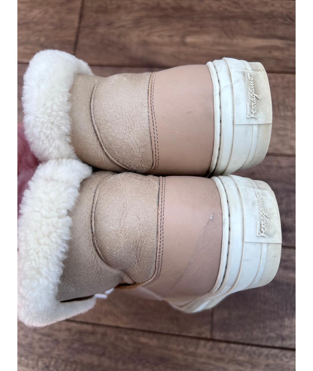 FERRAGAMO Бежевые замшевые кроссовки, фото 4
