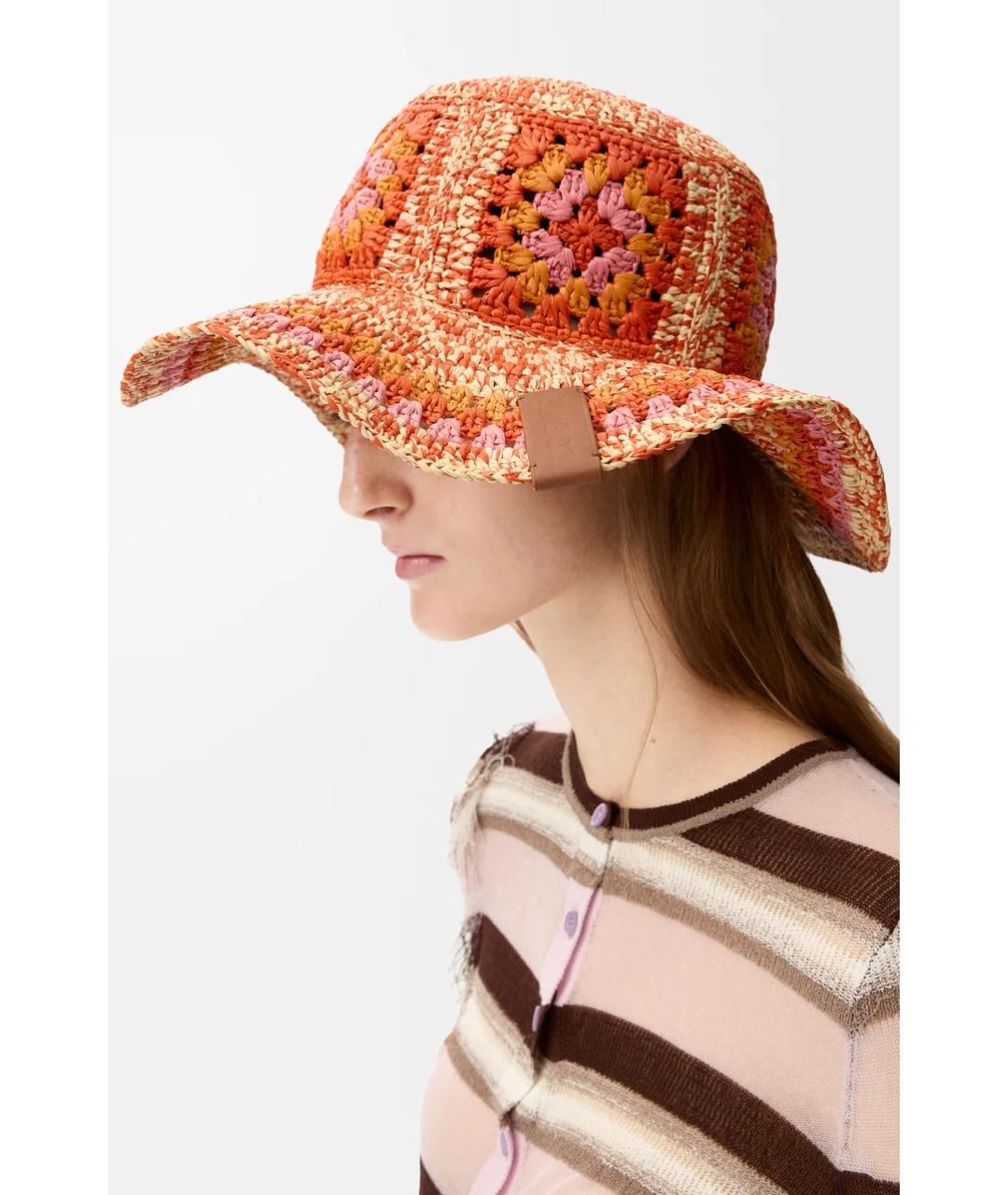 LOEWE Оранжевая соломенная панама, фото 2