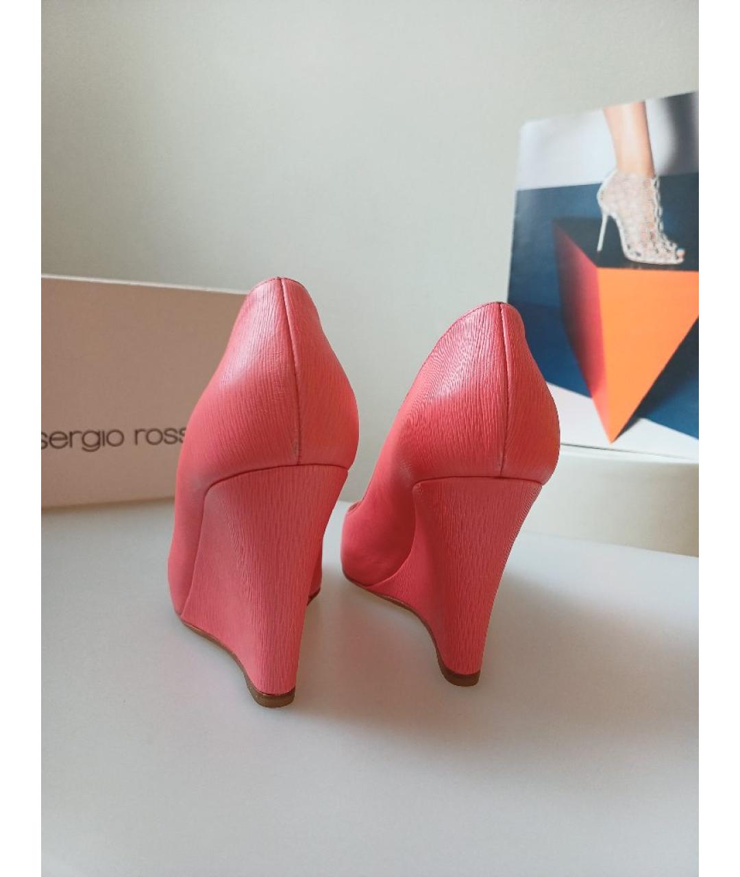 SERGIO ROSSI Коралловые кожаные туфли, фото 8
