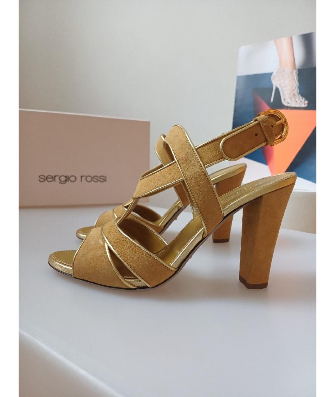 SERGIO ROSSI Горчичные замшевые босоножки, фото 2
