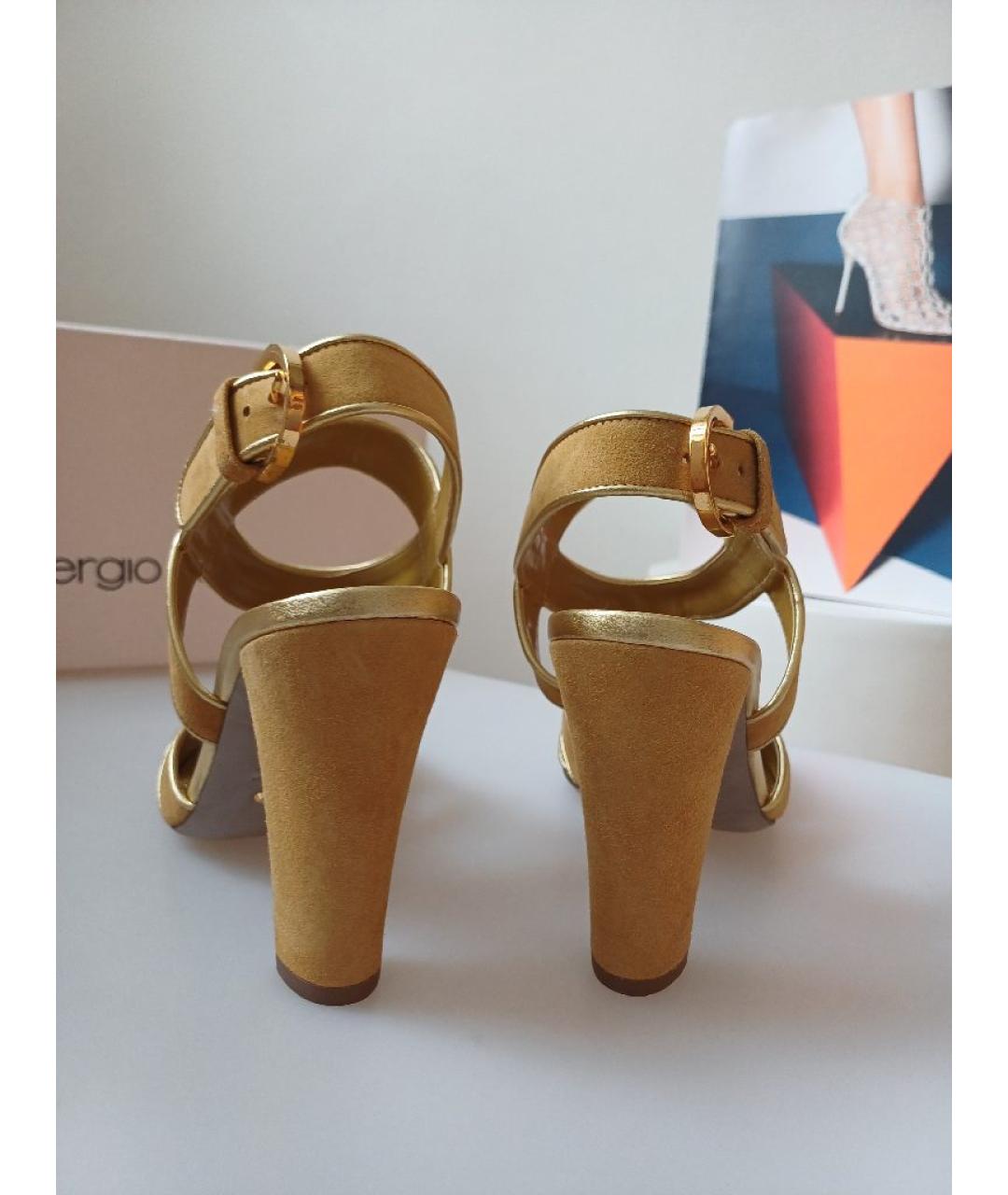 SERGIO ROSSI Горчичные замшевые босоножки, фото 8