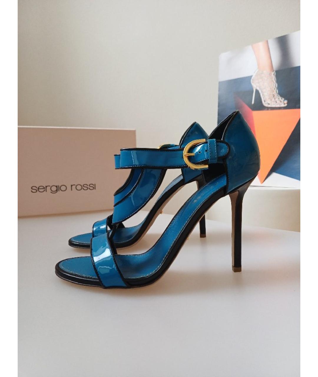 SERGIO ROSSI Синие кожаные босоножки, фото 2