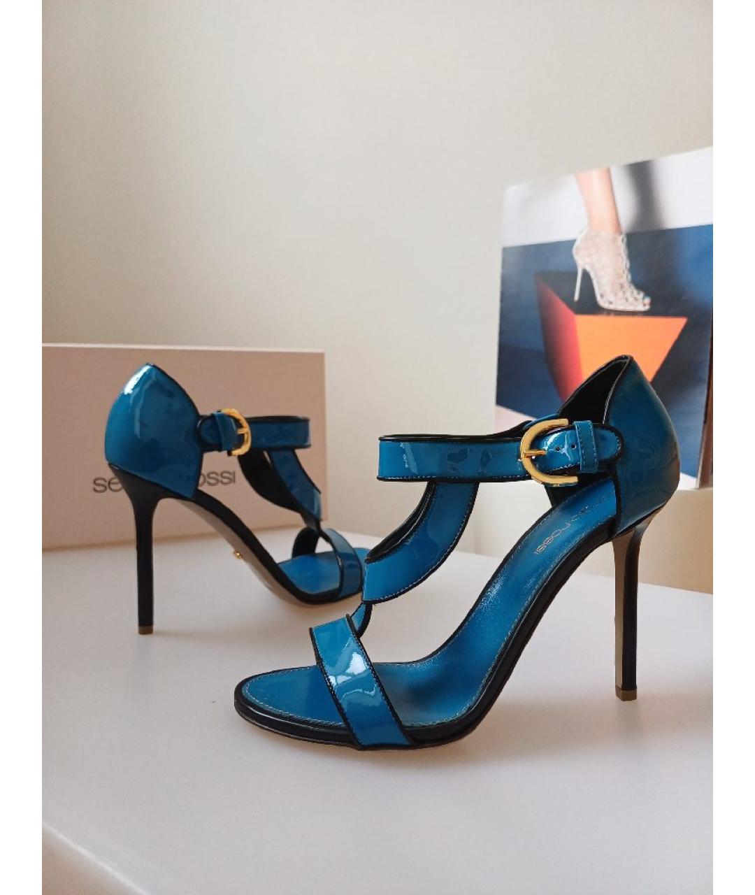 SERGIO ROSSI Синие кожаные босоножки, фото 3
