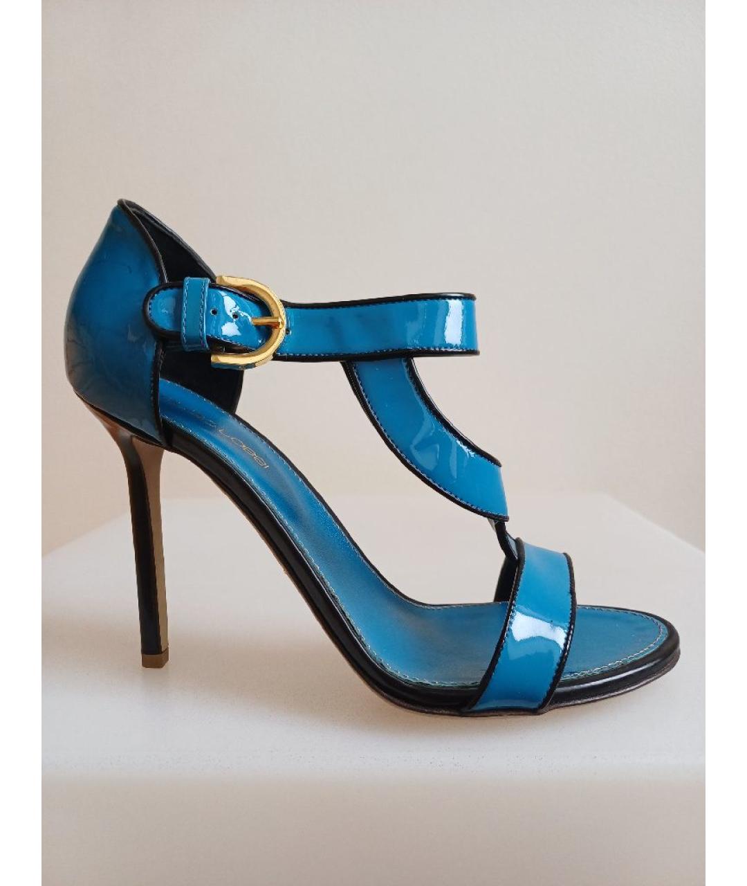 SERGIO ROSSI Синие кожаные босоножки, фото 10