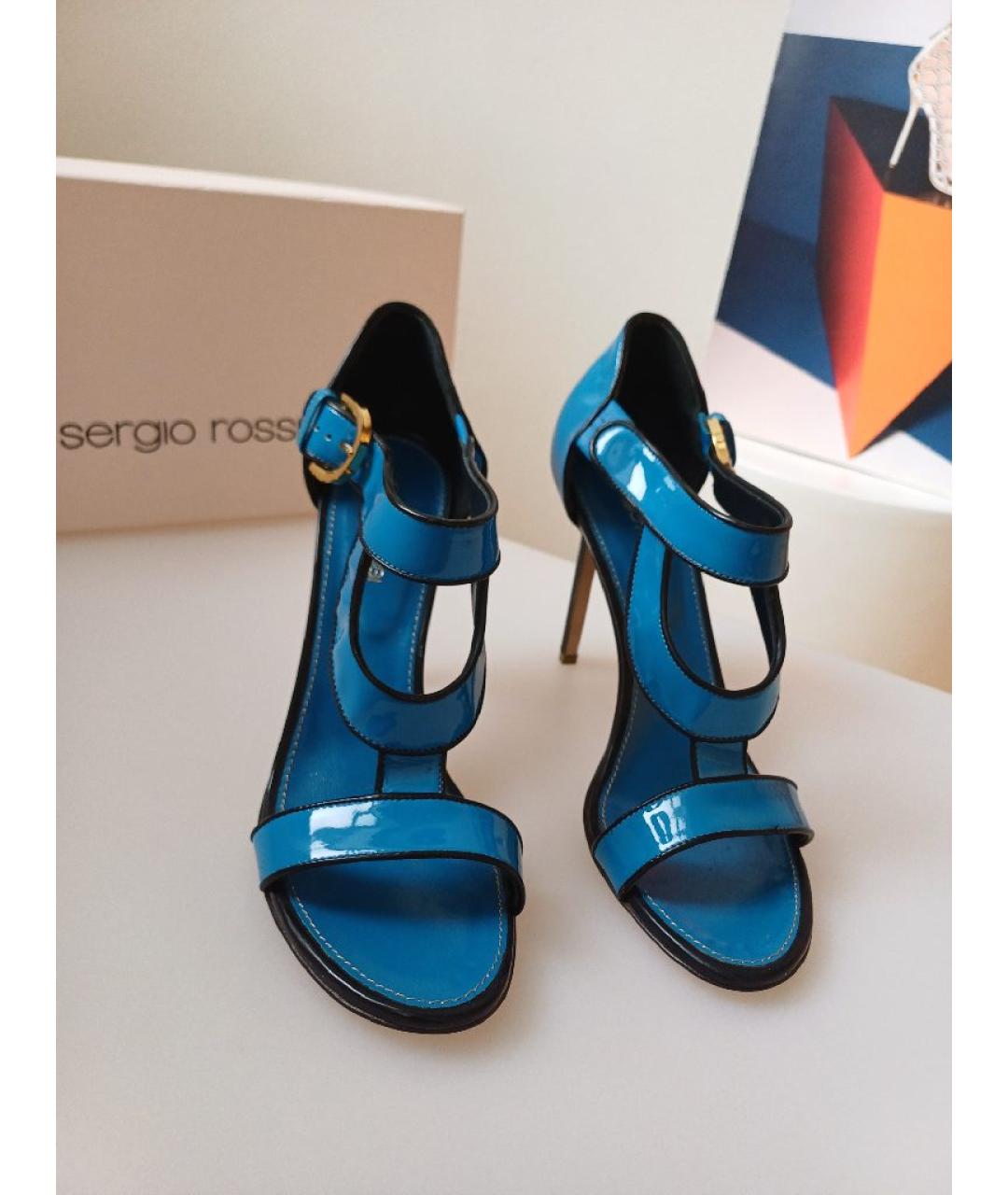 SERGIO ROSSI Синие кожаные босоножки, фото 7