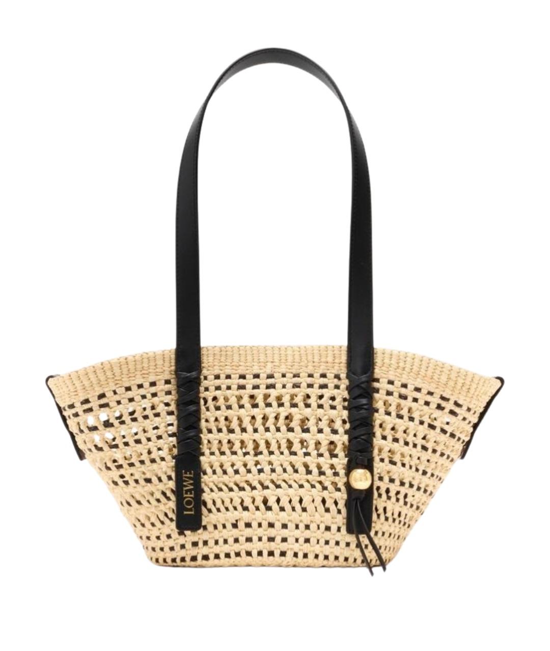 LOEWE Бежевая пелетеная сумка с короткими ручками, фото 1