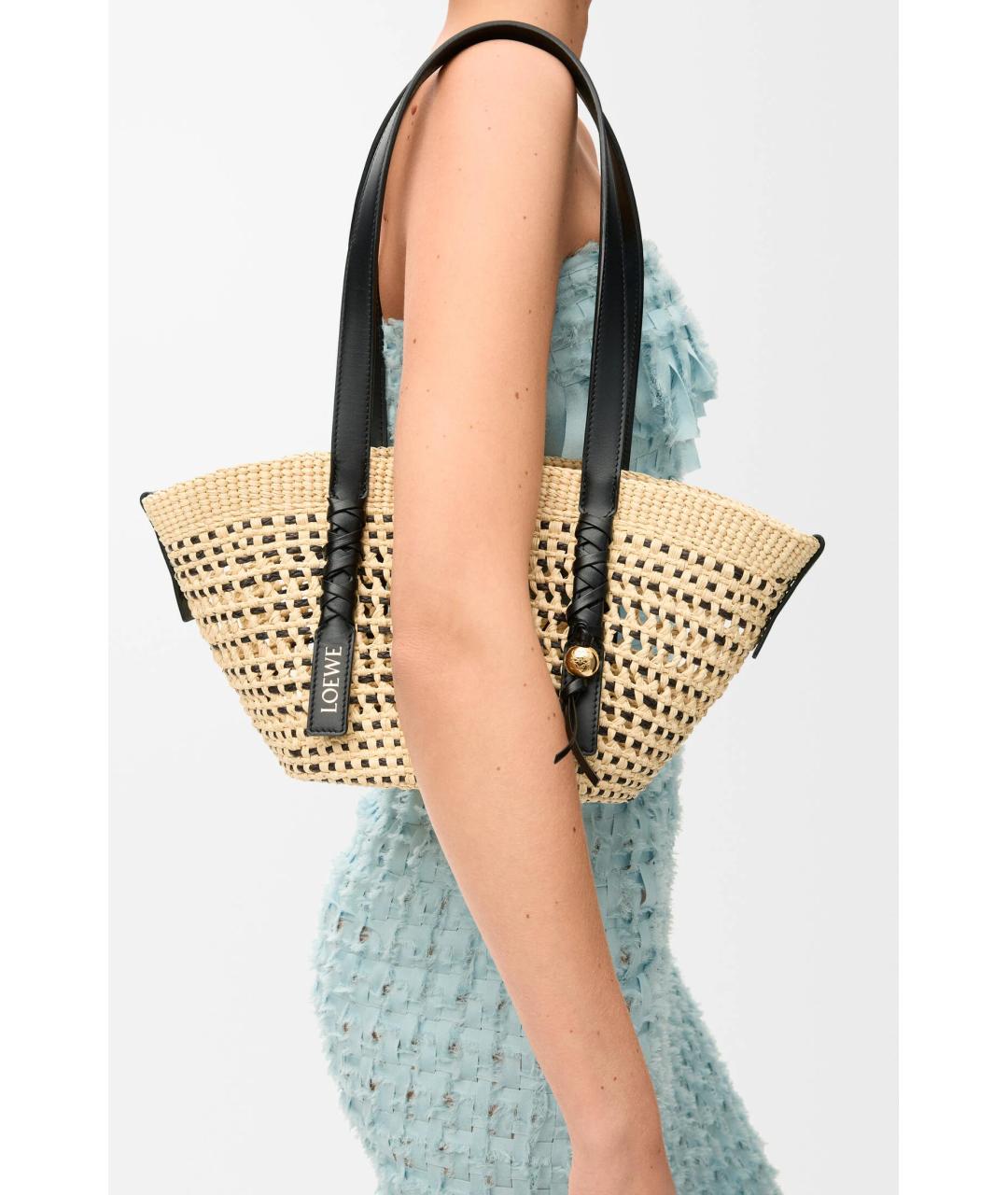 LOEWE Бежевая пелетеная сумка с короткими ручками, фото 3