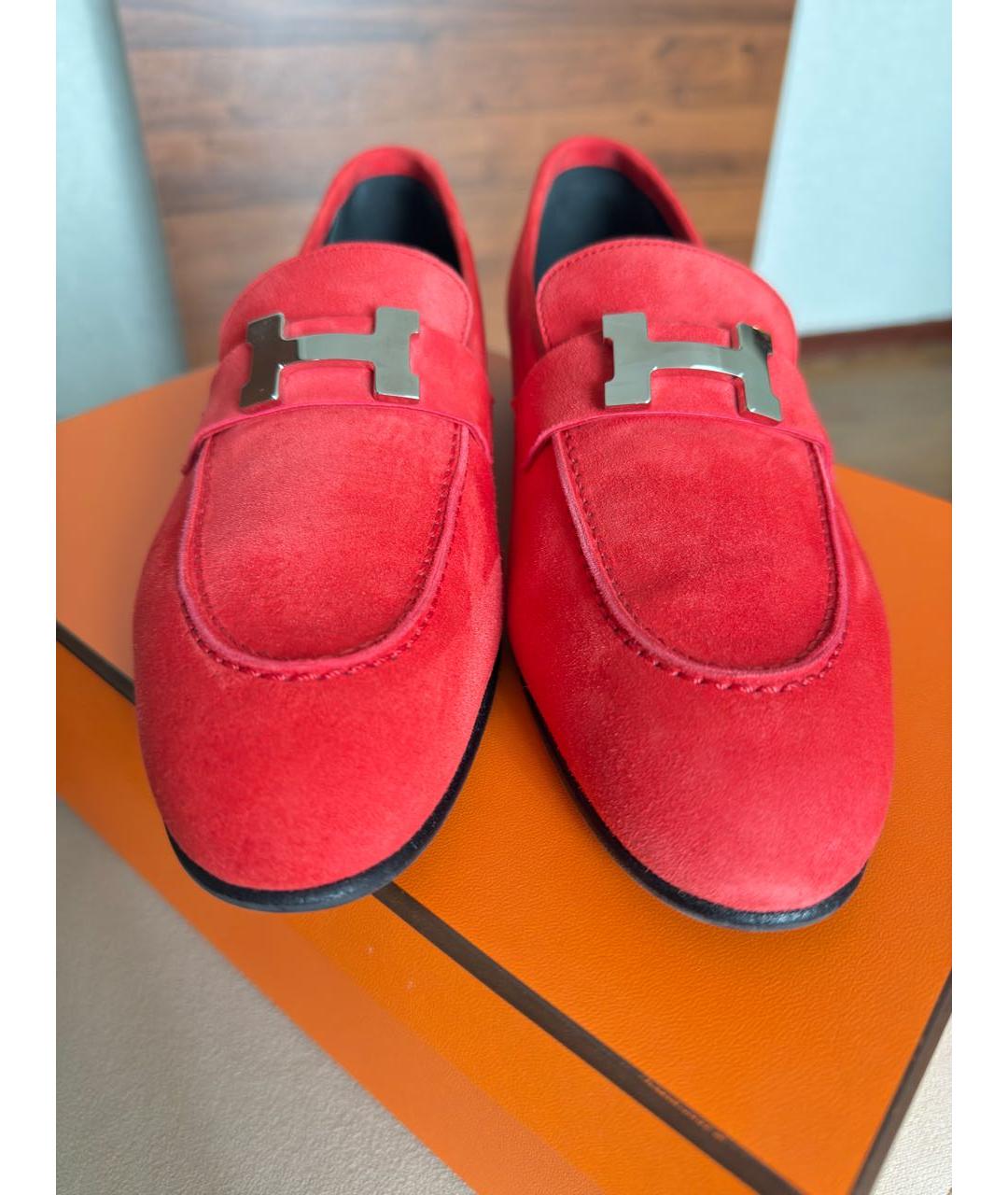 HERMES Красные замшевые лоферы, фото 2