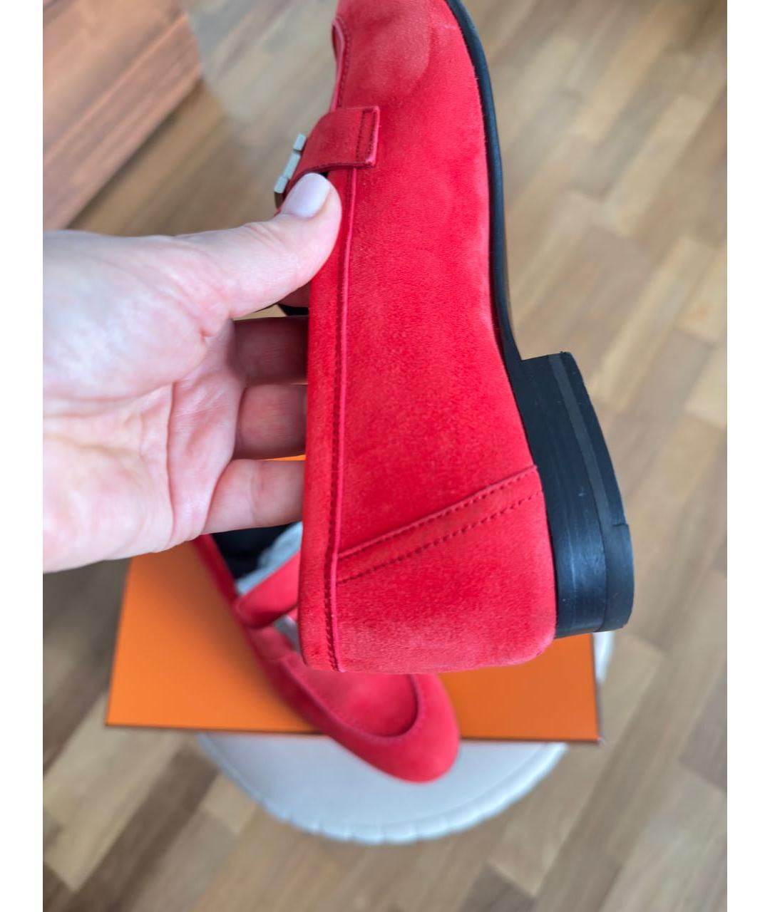 HERMES Красные замшевые лоферы, фото 4