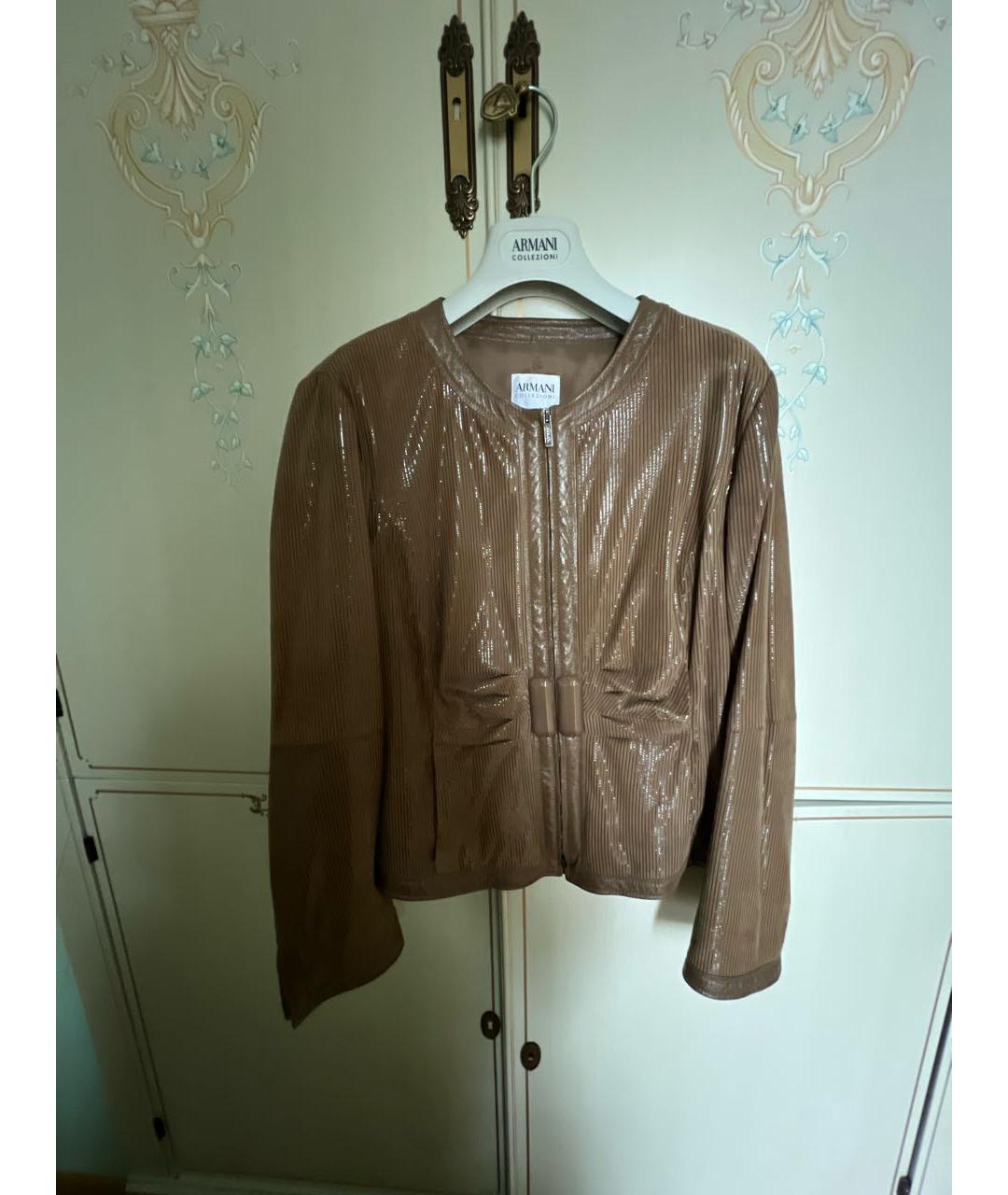 ARMANI COLLEZIONI Коричневая кожаная куртка, фото 5