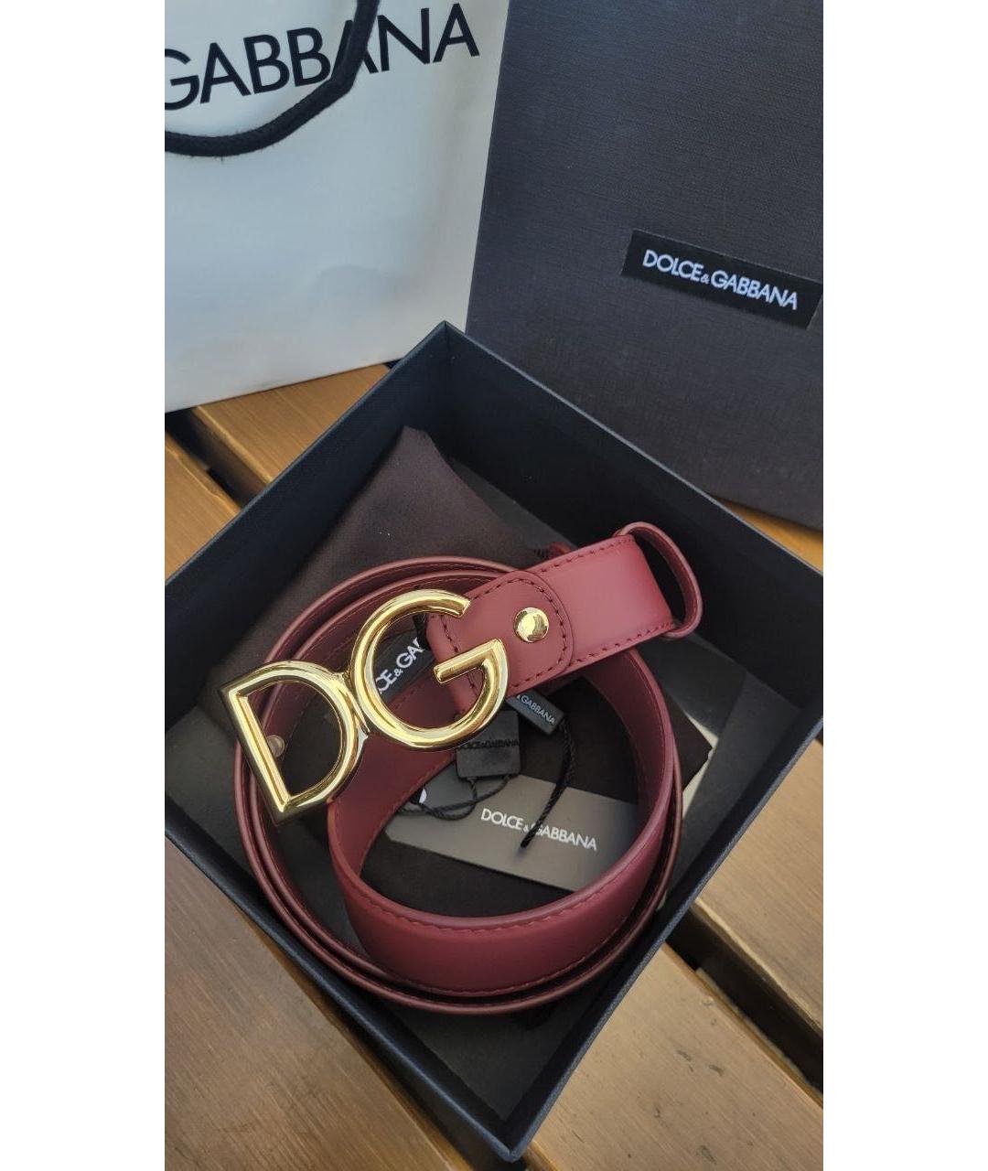 DOLCE&GABBANA Бордовый кожаный ремень, фото 4