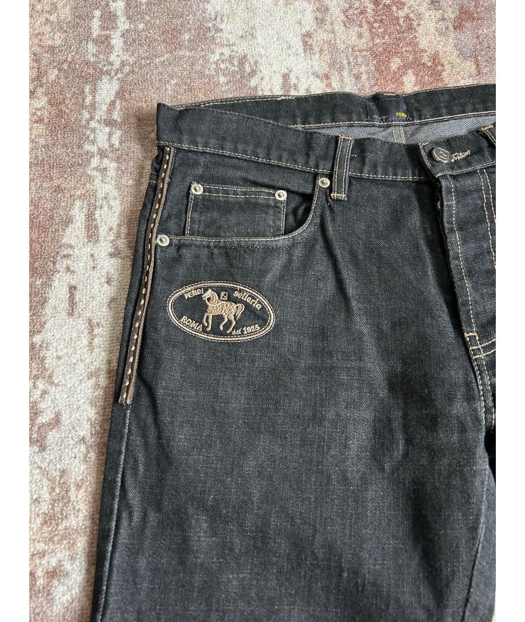 FENDI Черные хлопковые прямые джинсы, фото 3
