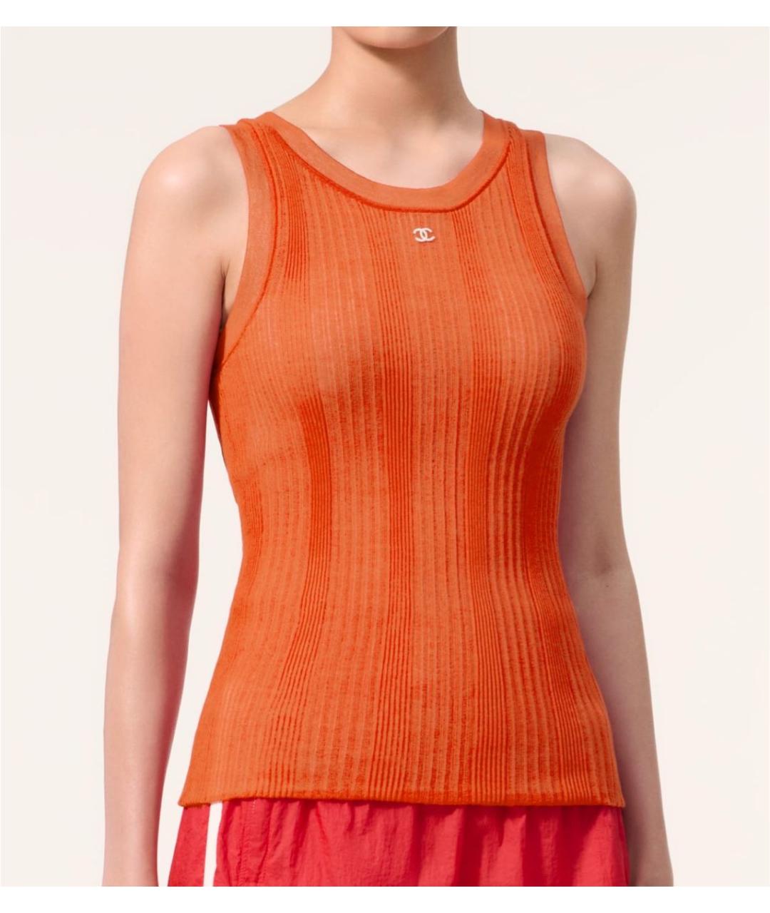 CHANEL Оранжевая хлопковая майка, фото 4