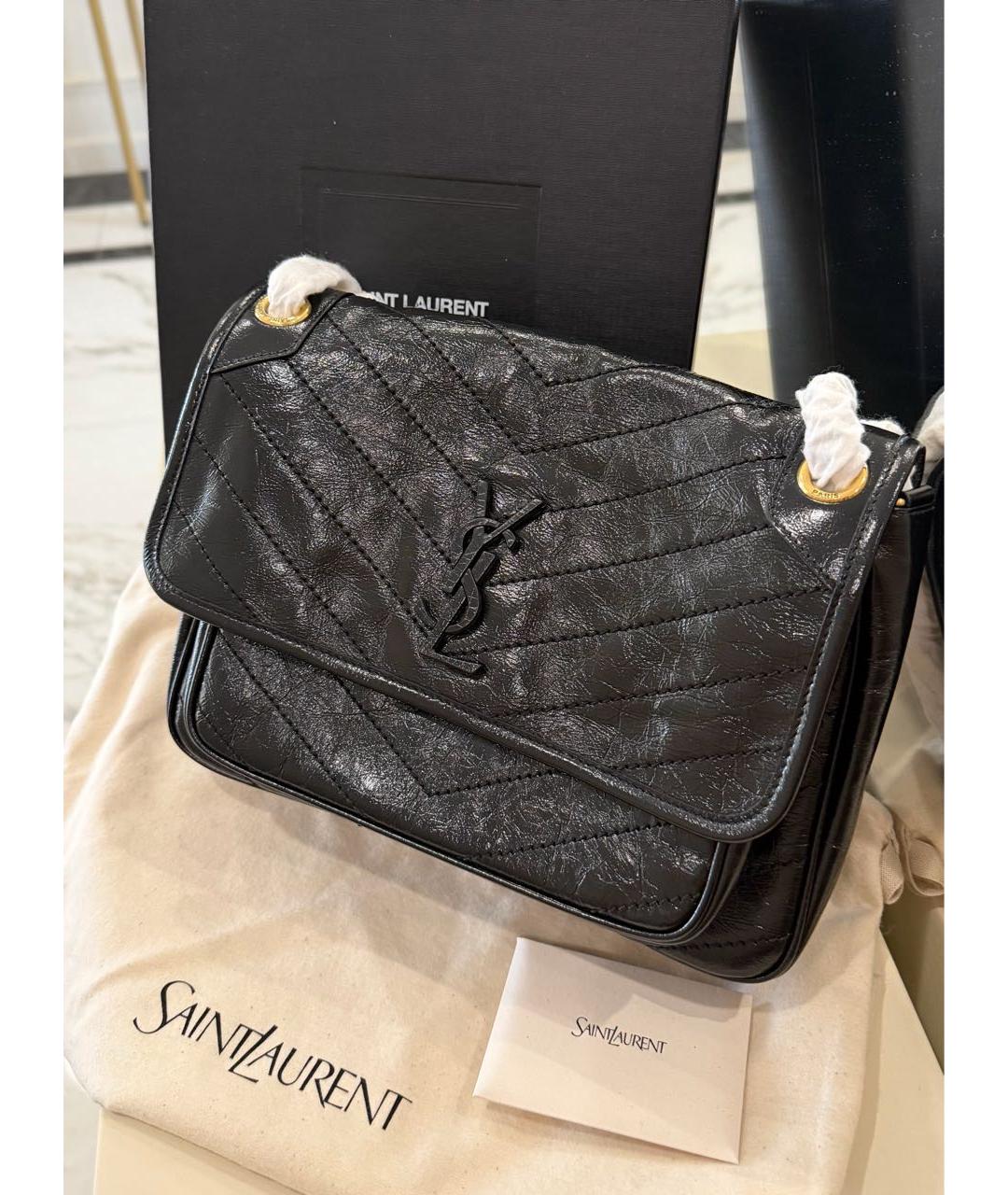 SAINT LAURENT Черная кожаная сумка через плечо, фото 3