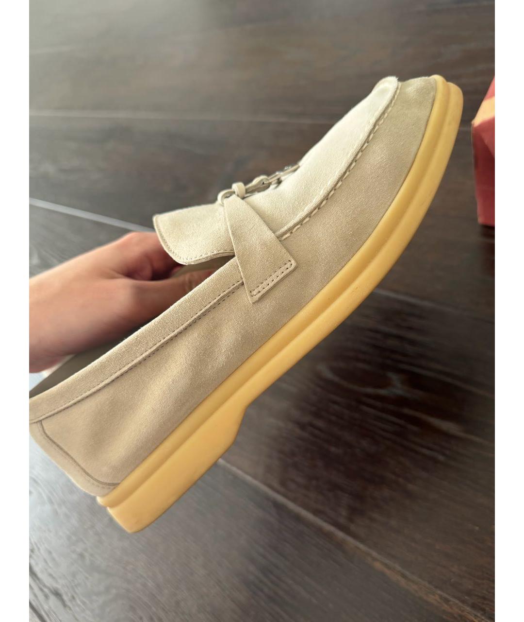 LORO PIANA Бежевые замшевые лоферы, фото 7