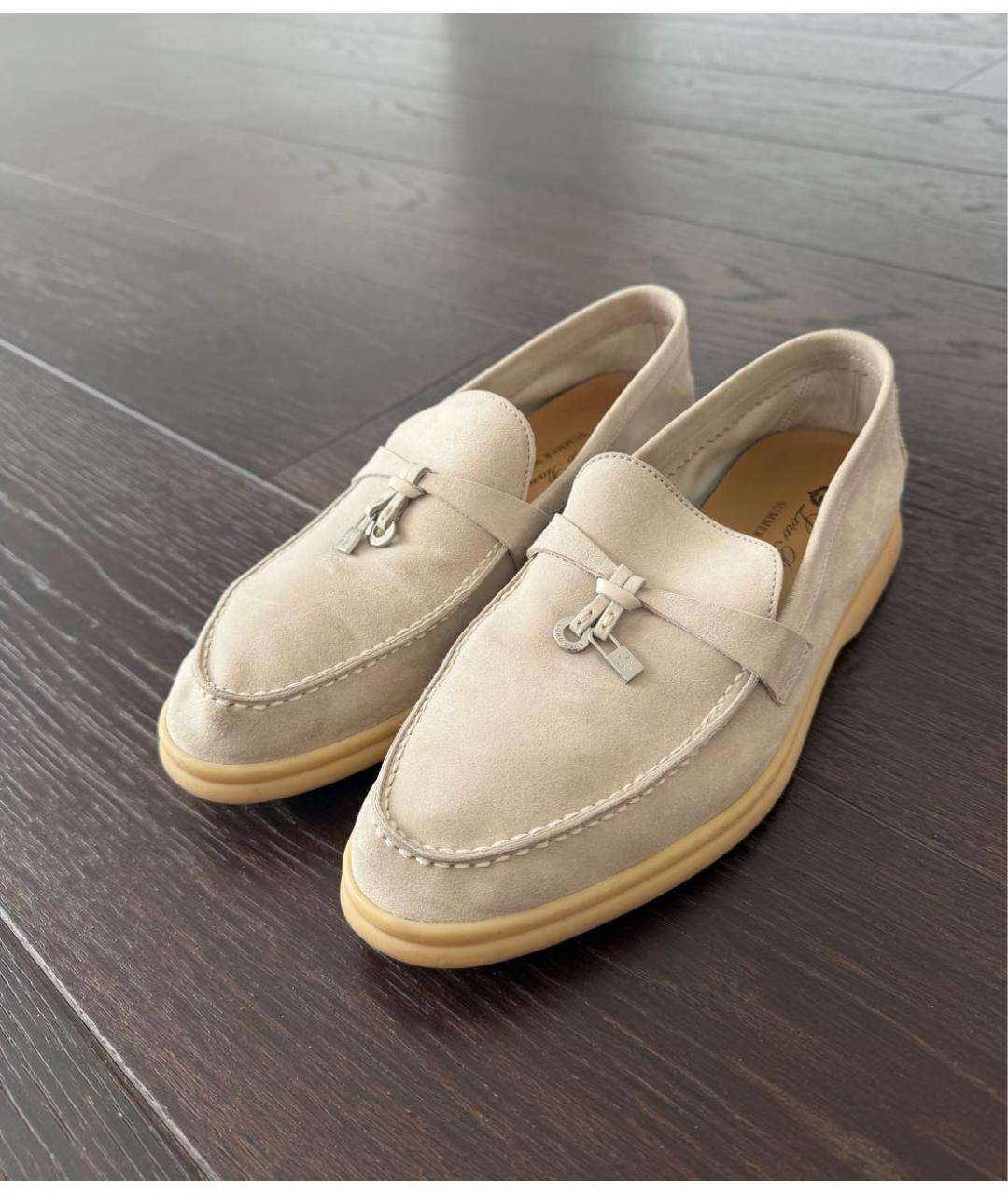 LORO PIANA Бежевые замшевые лоферы, фото 2