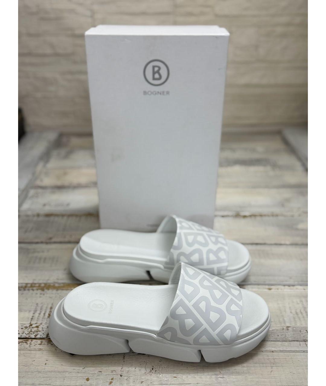 BOGNER Белые кожаные шлепанцы, фото 9