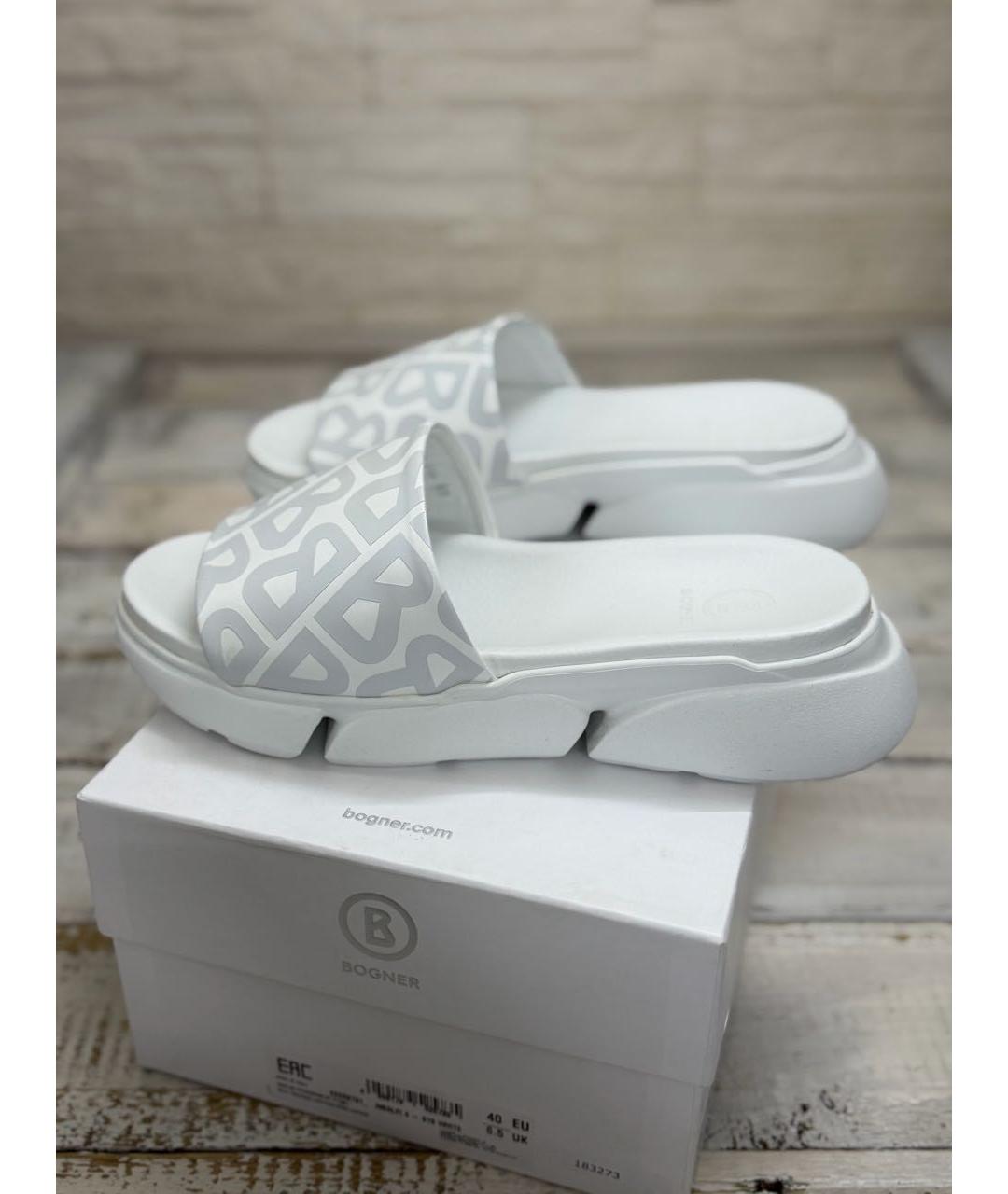 BOGNER Белые кожаные шлепанцы, фото 5