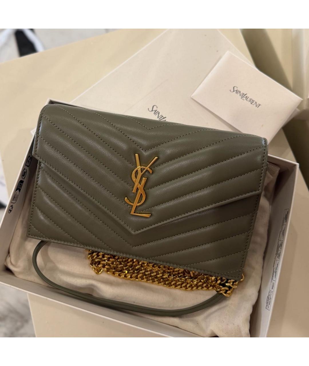 SAINT LAURENT Зеленая кожаная сумка через плечо, фото 3