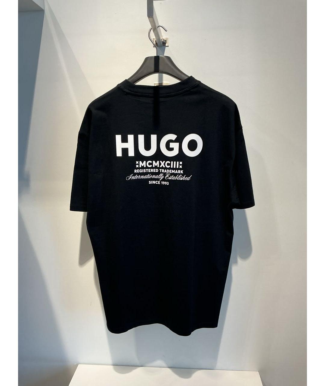 HUGO Черная хлопковая футболка, фото 4