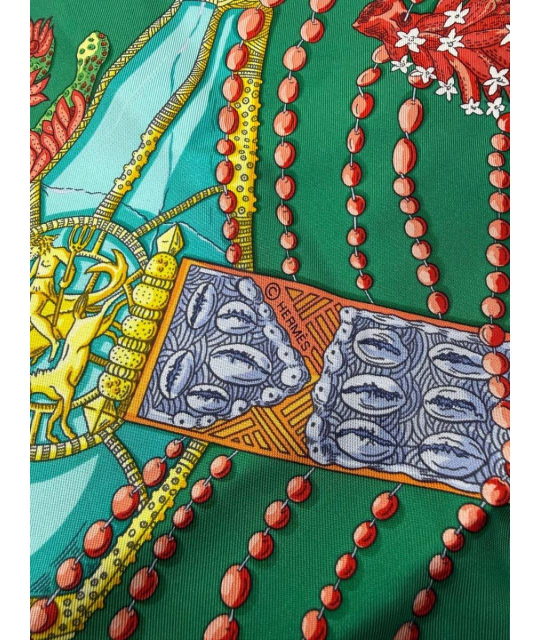 HERMES Зеленый шелковый платок, фото 4