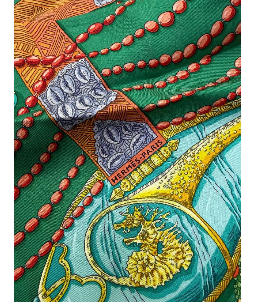 HERMES Зеленый шелковый платок, фото 5