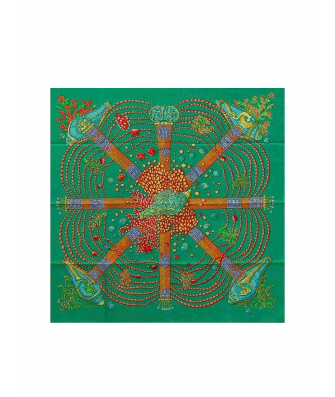 HERMES Зеленый шелковый платок, фото 1