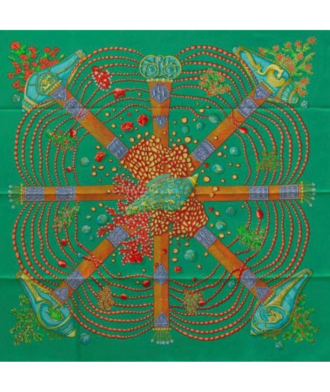 HERMES Зеленый шелковый платок, фото 8