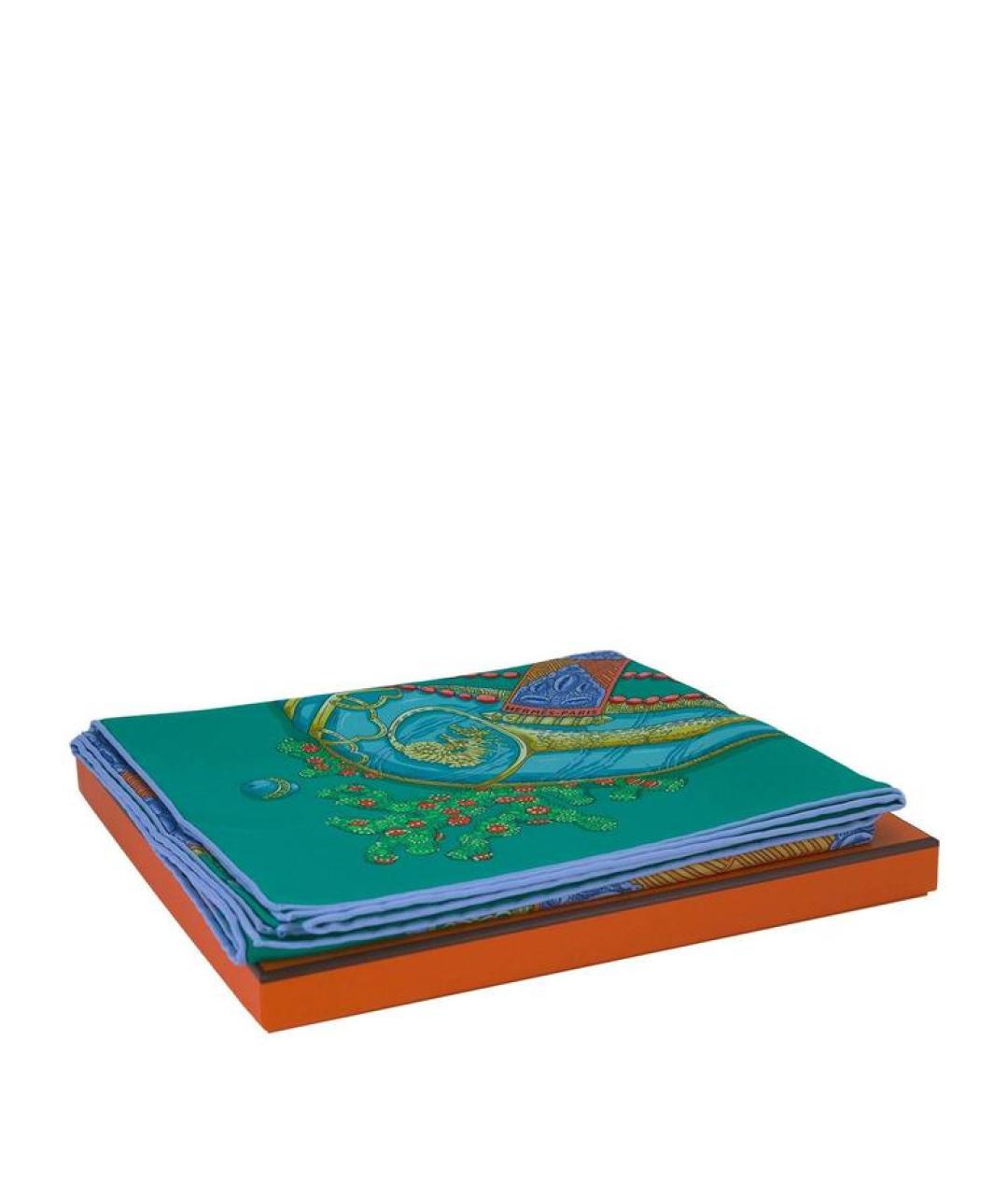 HERMES Зеленый шелковый платок, фото 7