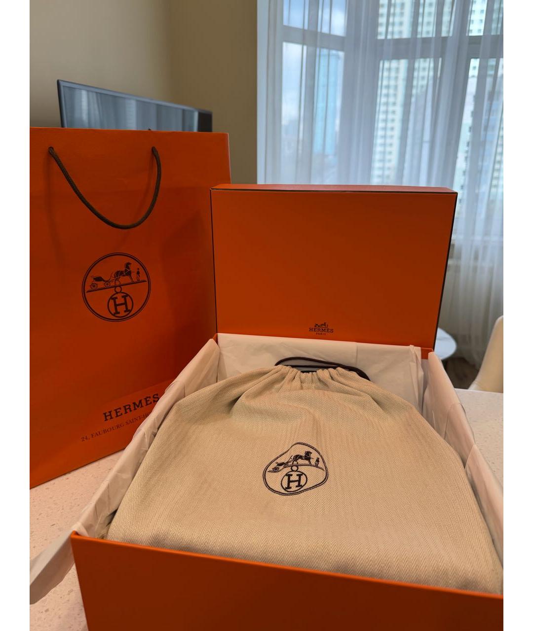 HERMES Черная кожаная сумка с короткими ручками, фото 5