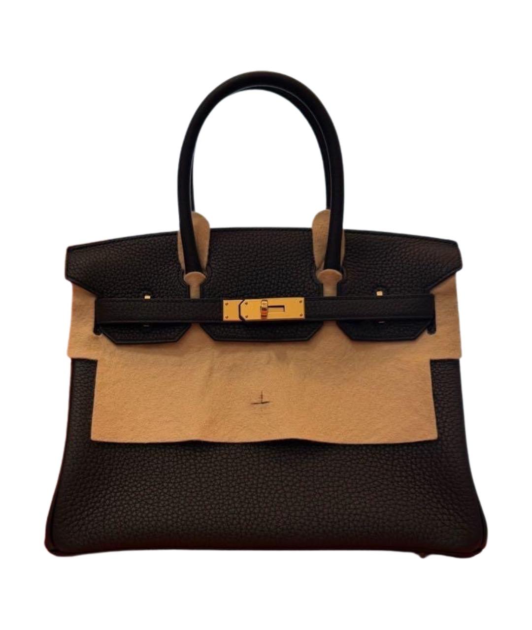 HERMES Черная кожаная сумка с короткими ручками, фото 1