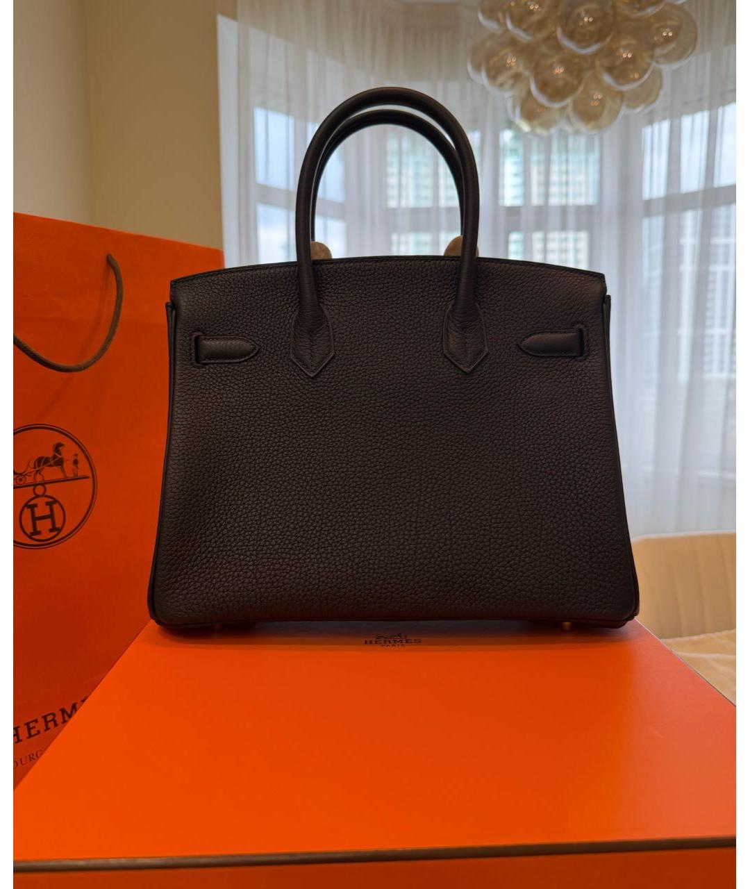 HERMES Черная кожаная сумка с короткими ручками, фото 3