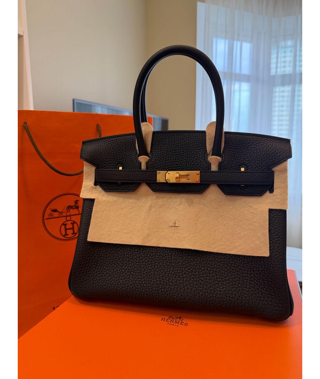 HERMES Черная кожаная сумка с короткими ручками, фото 4