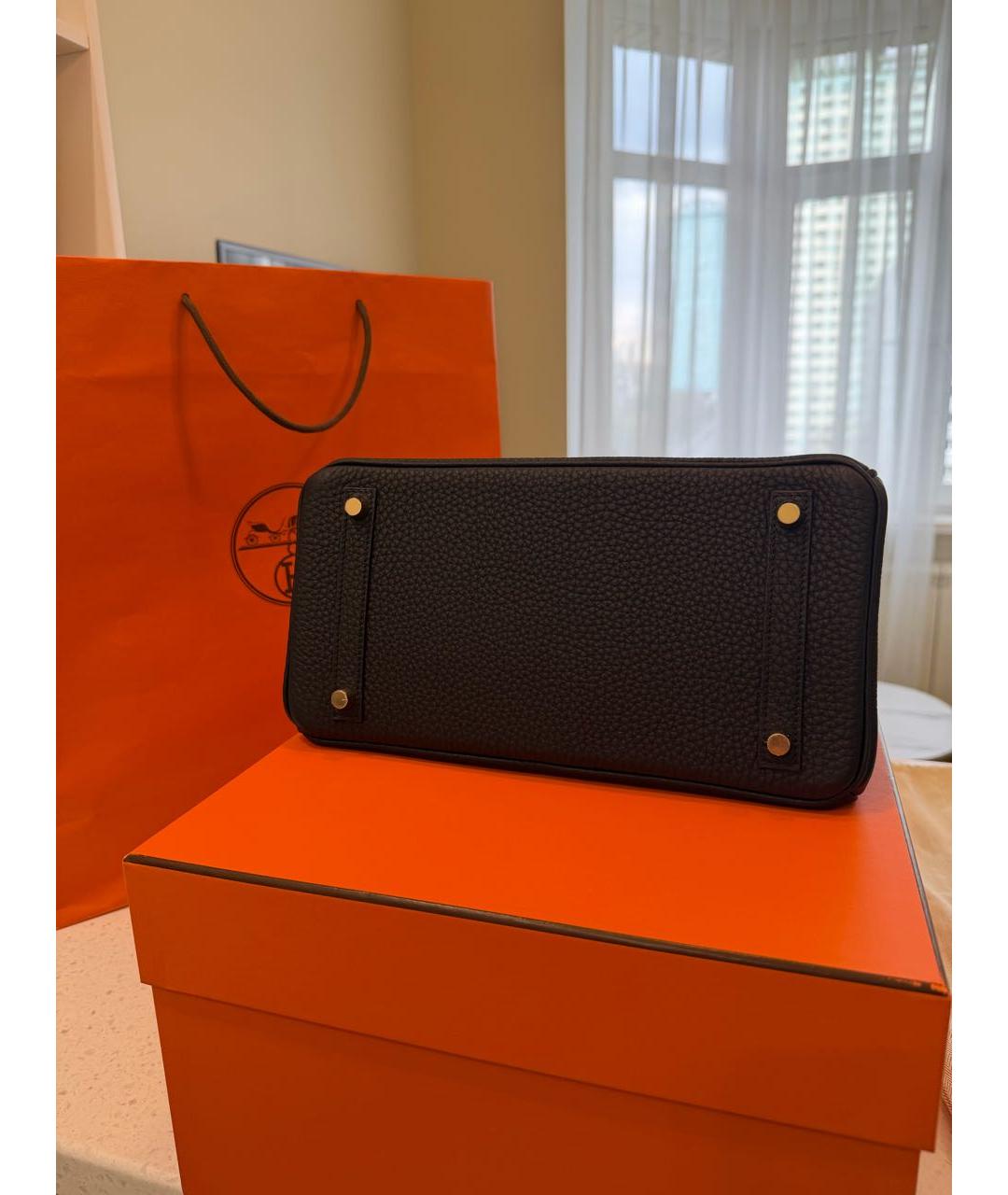 HERMES Черная кожаная сумка с короткими ручками, фото 6
