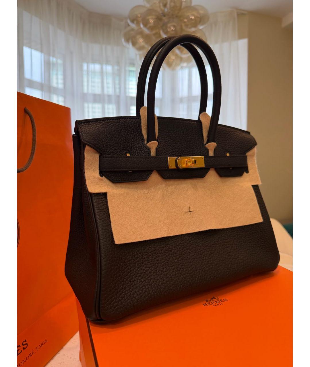HERMES Черная кожаная сумка с короткими ручками, фото 2