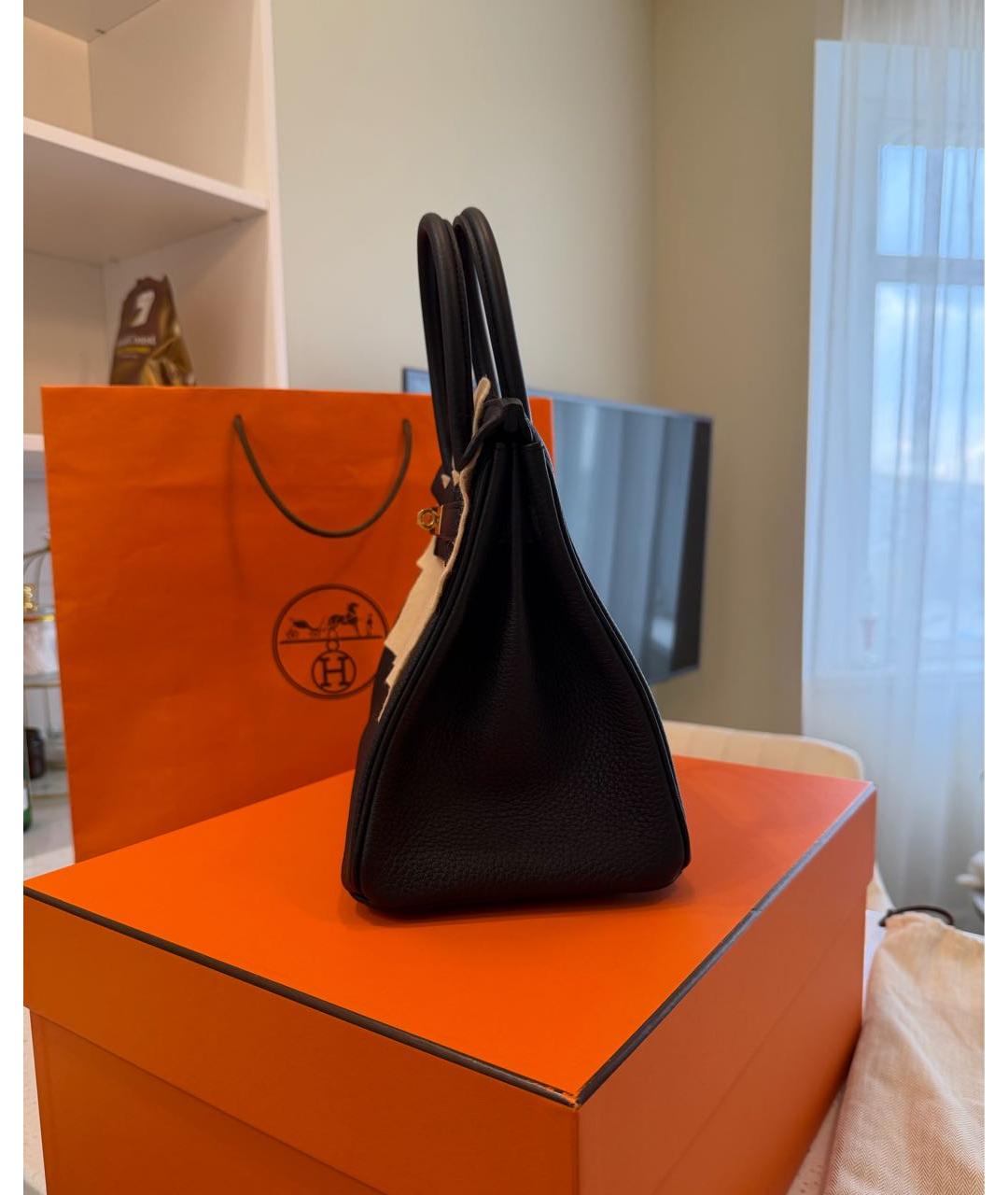 HERMES Черная кожаная сумка с короткими ручками, фото 7