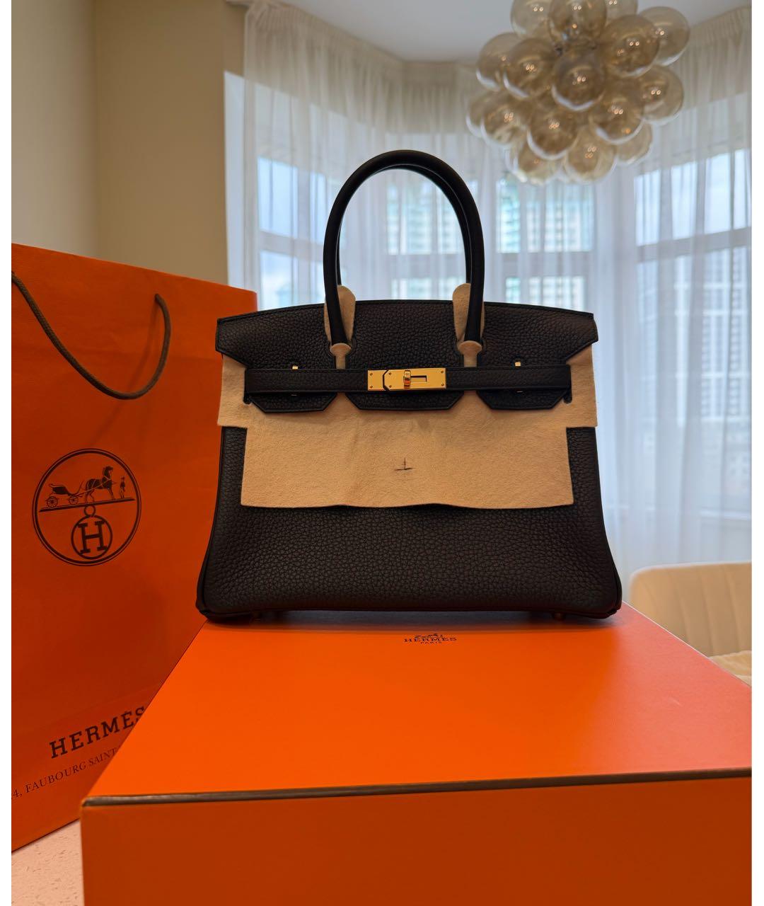 HERMES Черная кожаная сумка с короткими ручками, фото 8