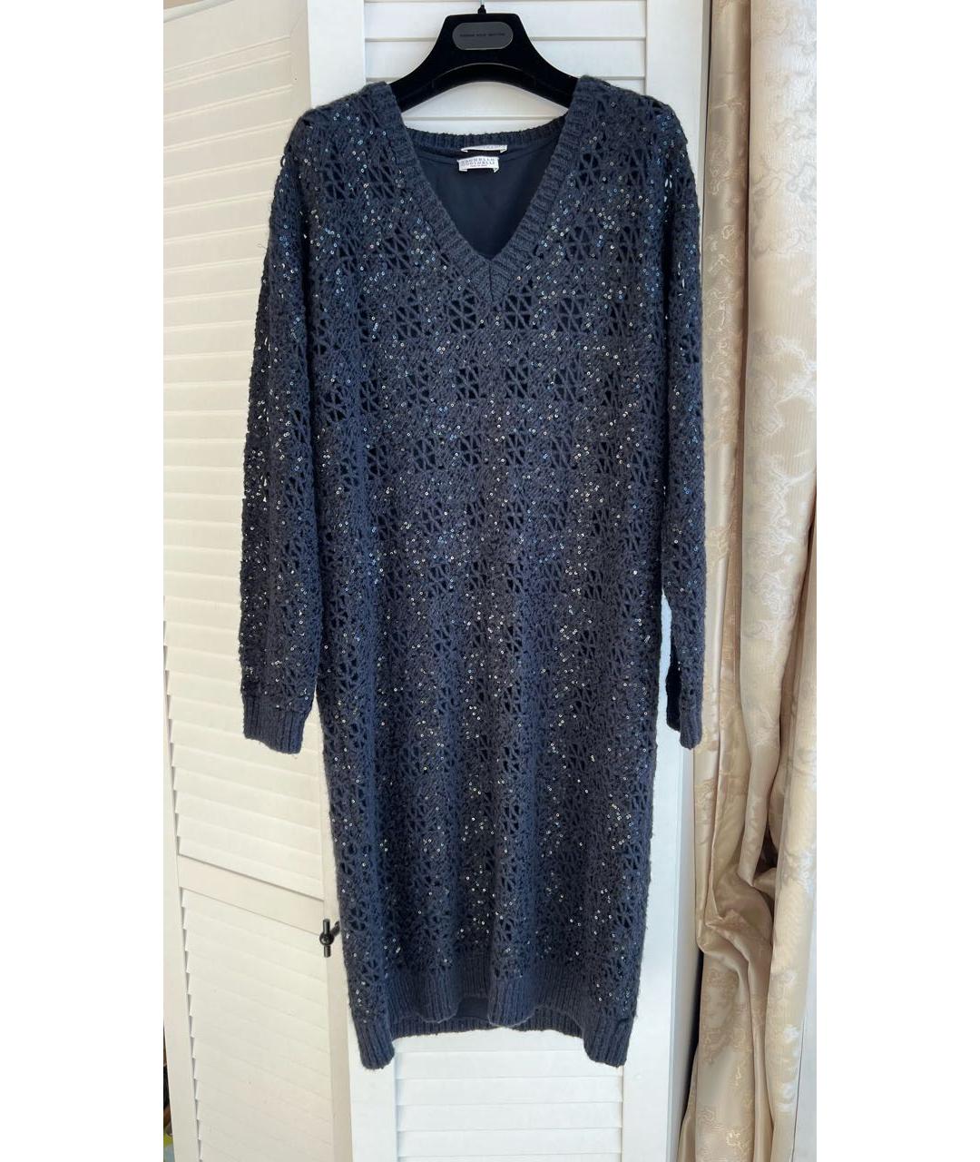 BRUNELLO CUCINELLI Антрацитовое кашемировое повседневное платье, фото 9