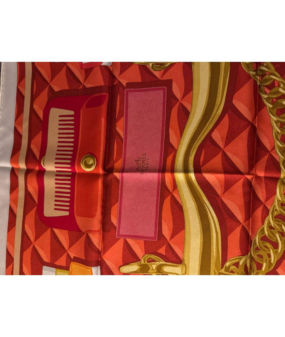 HERMES Красный шелковый платок, фото 3