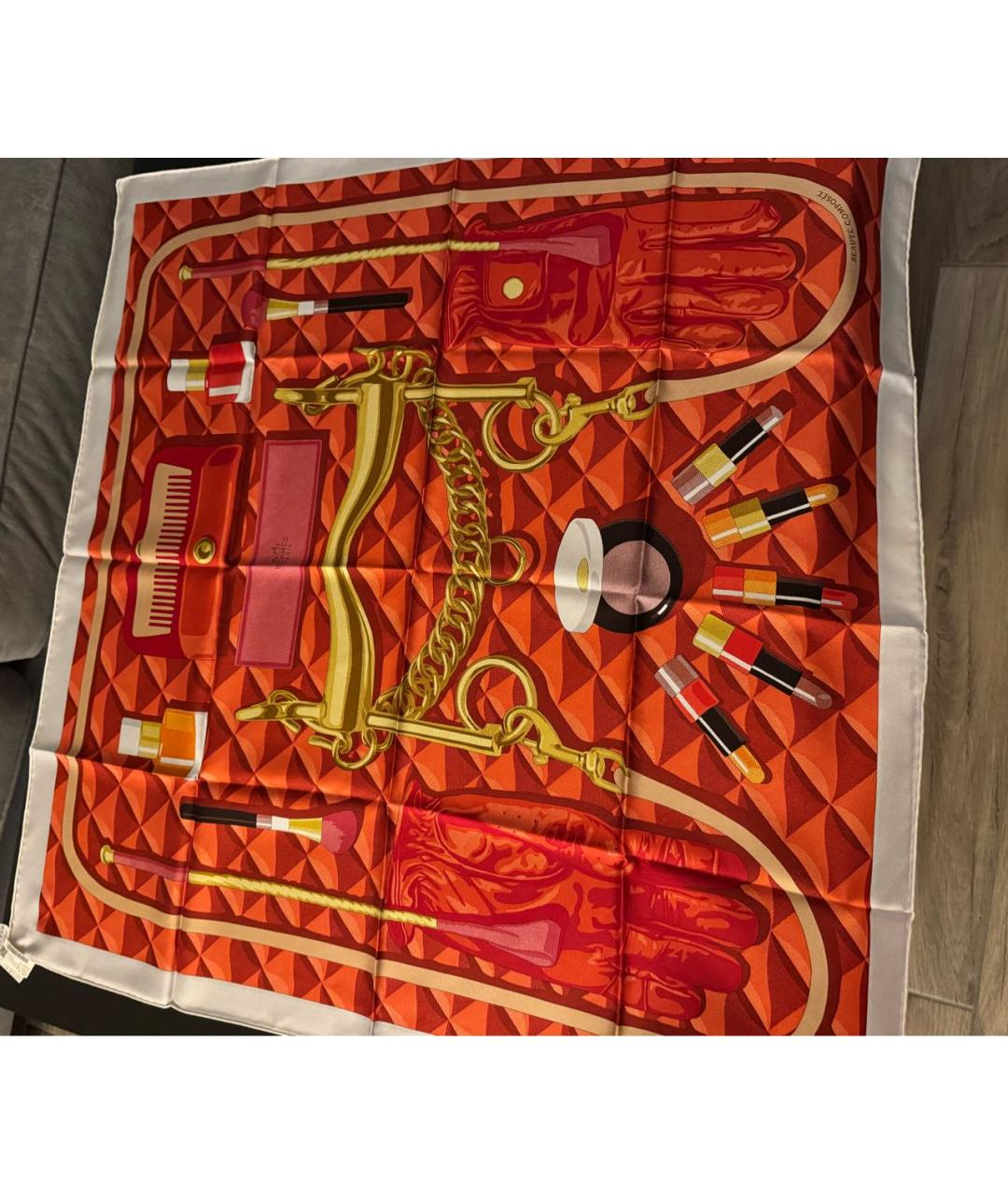 HERMES Красный шелковый платок, фото 2