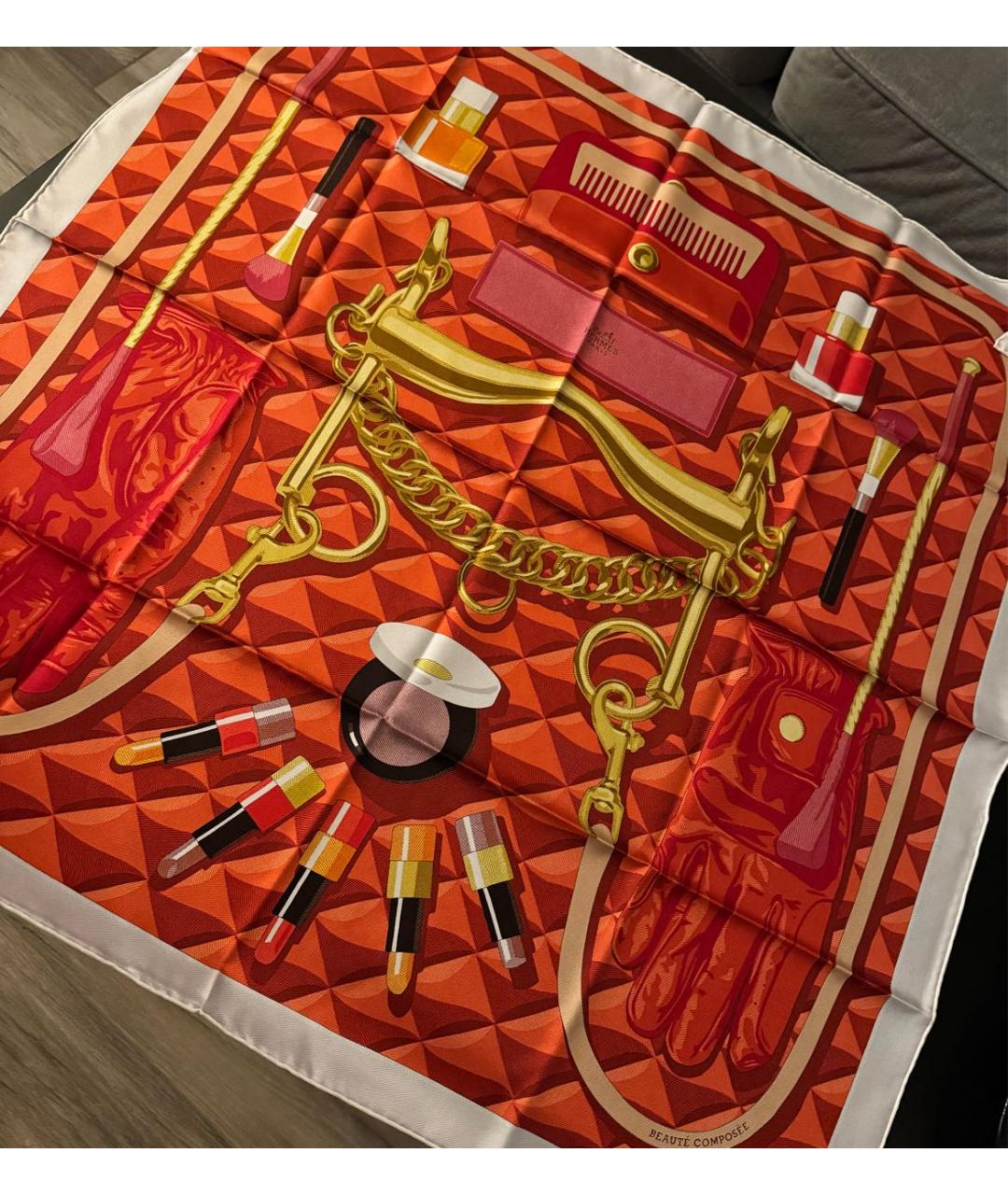 HERMES Красный шелковый платок, фото 4